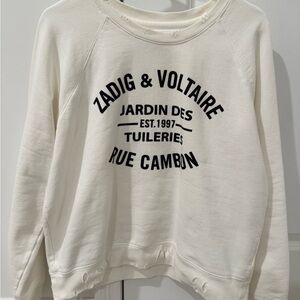 Zadig & Voltaire 100% Cotton Distressed White Sweatshirt - Size Medium